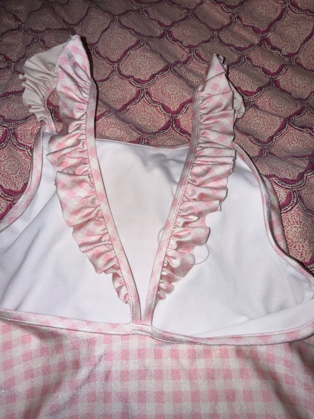 Polo Ralph lauren girls one piece swimsuit size 12 pink white gingham - Picture 5 of 5